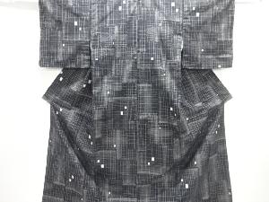 枡模様織り出し手織り紬着物